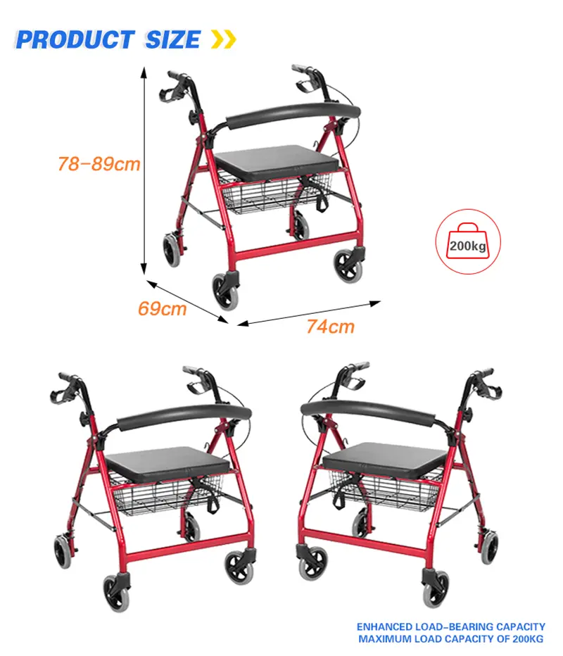 Steel Walker Rollator With Seat