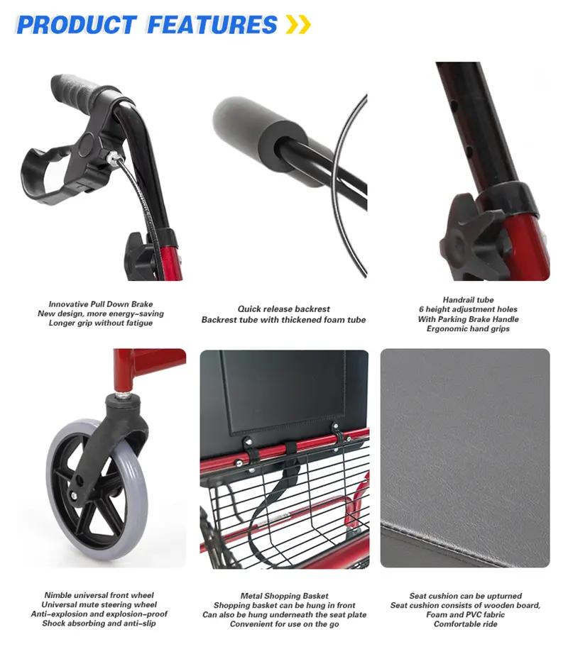 Steel Walker Rollator With Seat